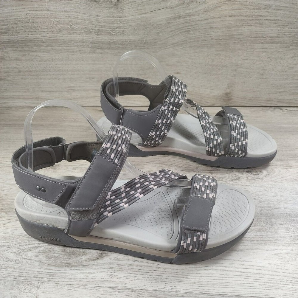 Ryka Womens Rowana Slingback Sandals Gray/Pink Adjustable Hook Loop Size12W